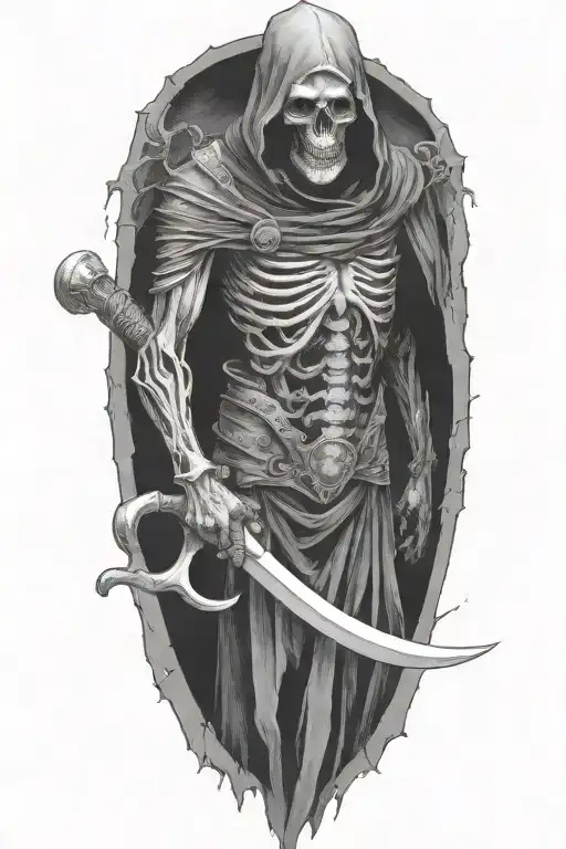hooded reaper, scythe tattoo design idea