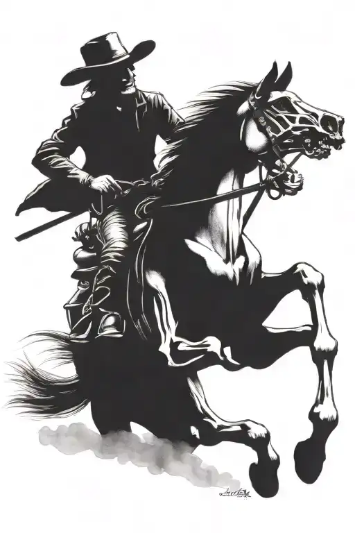 skelton cowboy riding a skeleton horse tattoo design idea