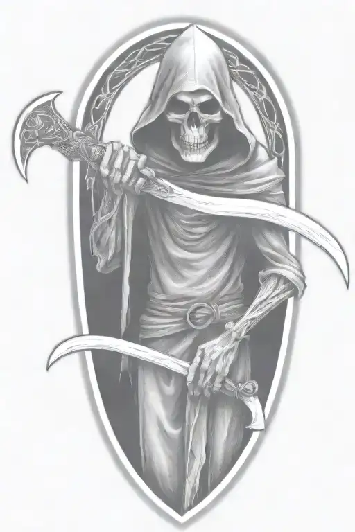 hooded Reaper, darkness,, scary, holding a scythe tattoo design idea