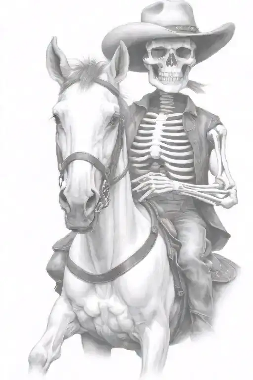 skeleton cowboy, skeleton horse, detailed tattoo design idea