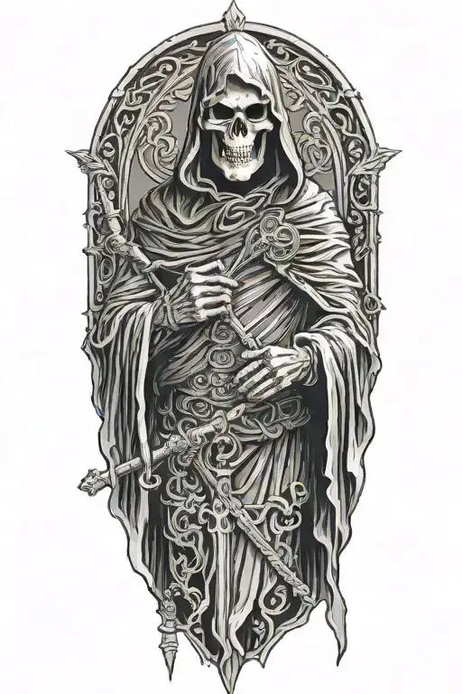 full body hooded reaper tattoo design idea