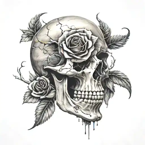rose inside skull tattoo design idea