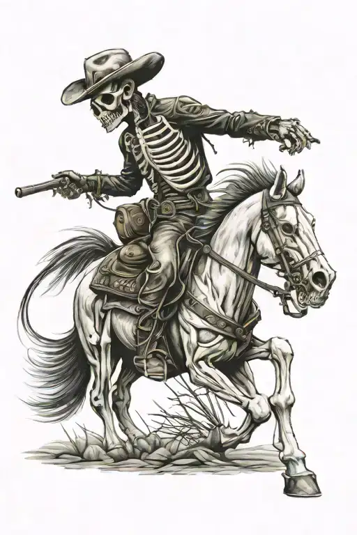 skeleton cowboy, skeleton horse tattoo design idea