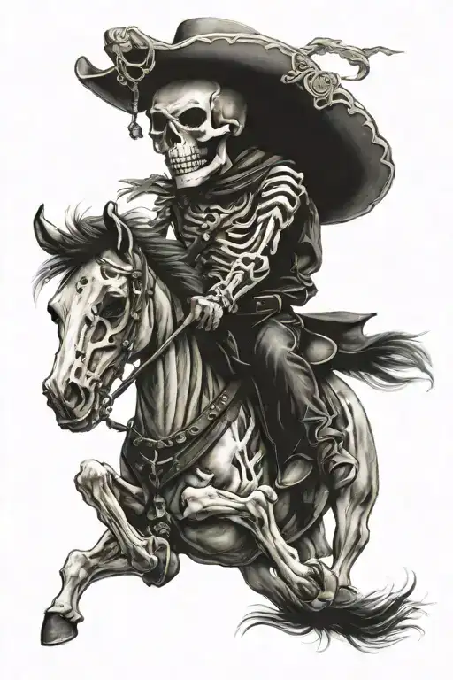 skelton cowboy riding a skeleton horse tattoo design idea