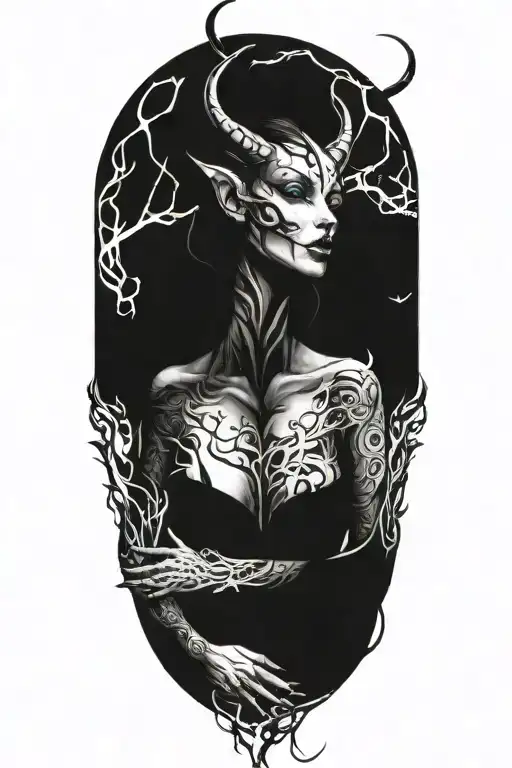 succubus, fire, hell, thorns,  tattoo design idea