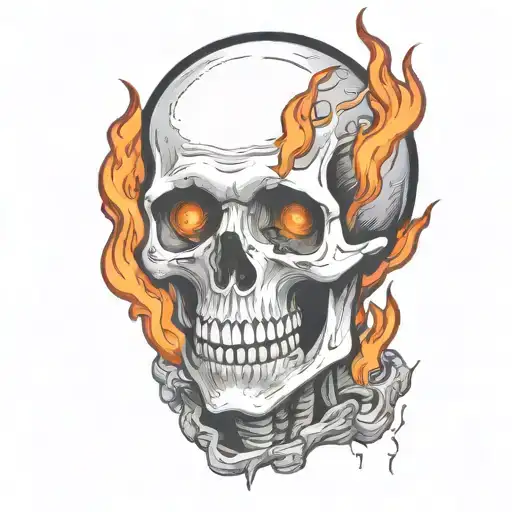 burning skeleton suffering in pain hurt torture scary fire tattoo design idea