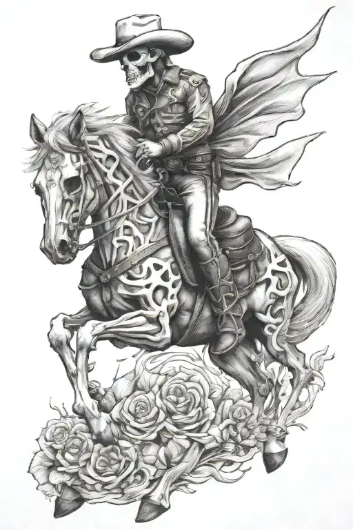 skeleton cowboy on a skeleton horse tattoo design idea