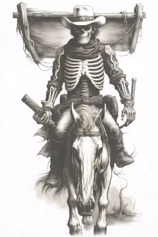 skeleton cowboy, skeleton horse tattoo design idea