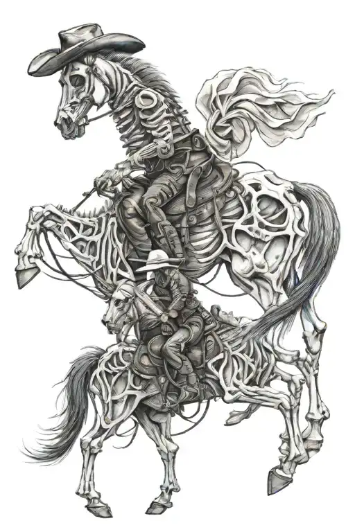 skeleton cowboy, skeleton horse tattoo design idea
