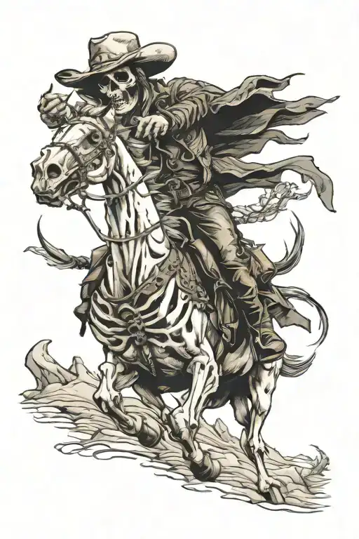 skelton cowboy riding a skeleton horse tattoo design idea