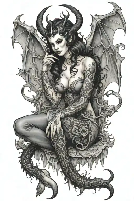 succubus, seductive, full body  tattoo design idea
