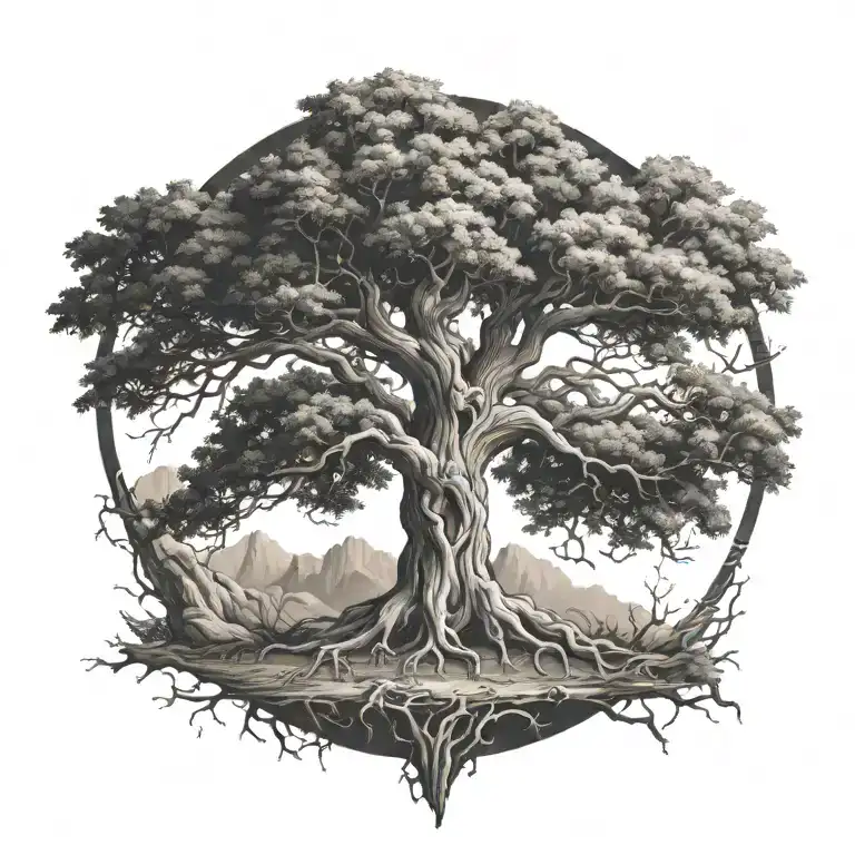 tree of life half destroyed half alive tattoo design idea