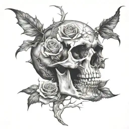 Rose inside skull mouth, open mouth, rose inside, beauty within, thorns  tattoo design idea