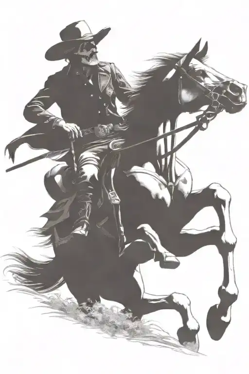 skelton cowboy riding a skeleton horse tattoo design idea