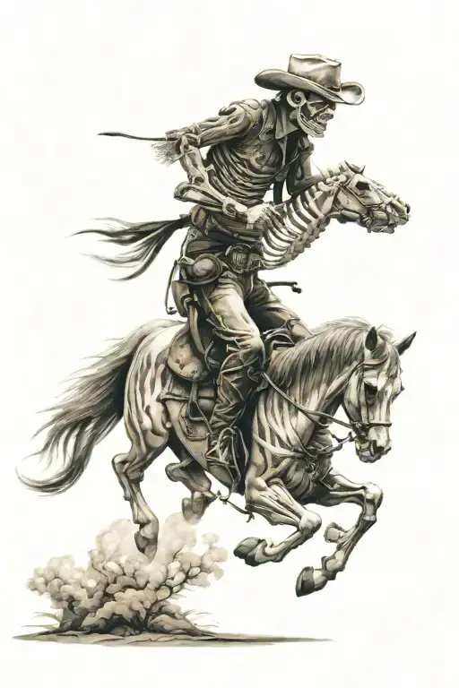 skeleton cowboy, skeleton horse, horse skeleton, running tattoo design idea
