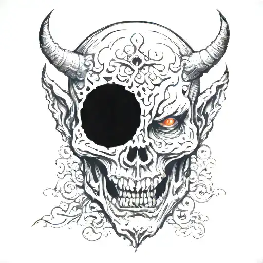 demon face, scary, disgusting scary evil tattoo design idea