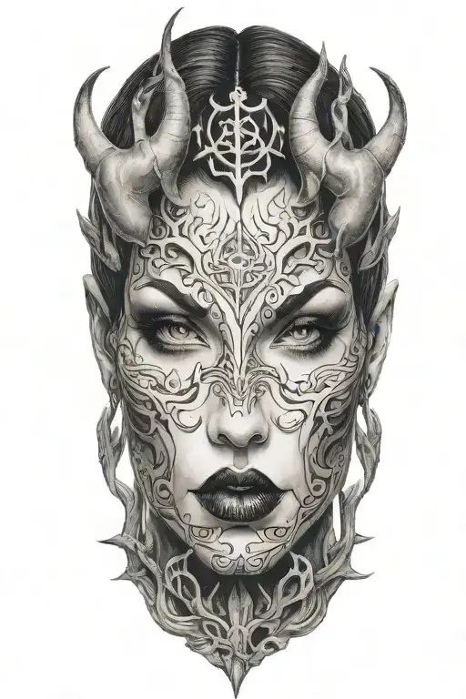 succubus, smoke, thorns, seductive, attractive woman, horns tattoo design idea
