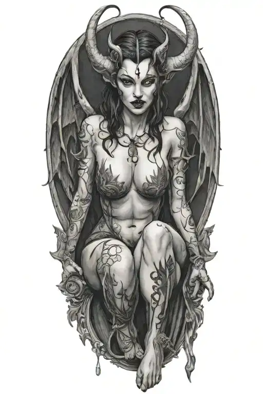succubus, full body, seductive, tears tattoo design idea
