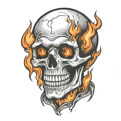 burning skeleton suffering in pain hurt torture scary fire tattoo design idea