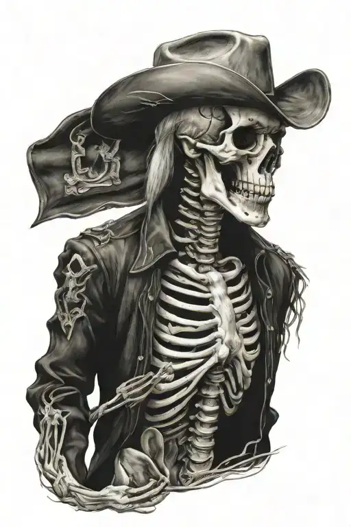 skeleton cowboy, skeleton horse, professional photography, detailed tattoo design idea