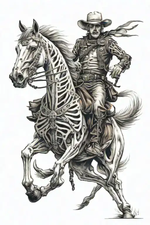 skeleton cowboy, skeleton horse  tattoo design idea