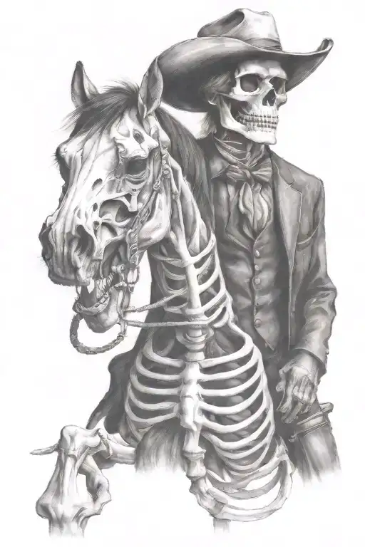 skeleton cowboy, skeleton horse tattoo design idea