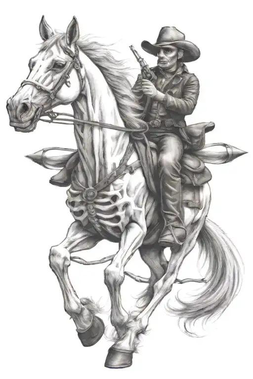 skeleton cowboy, skeleton horse tattoo design idea