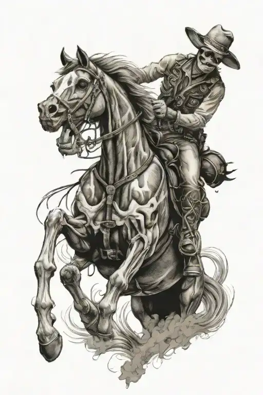 skeleton cowboy, skeleton horse tattoo design idea