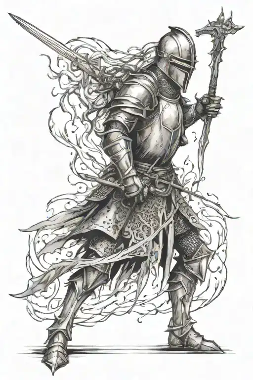 knight on fire, in battle, medevil, thorns, standing alone tattoo design idea