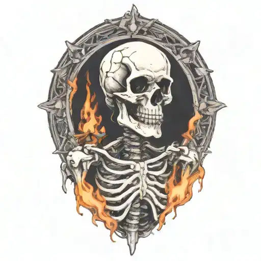 burning skeleton suffering in pain hurt torture scary  tattoo design idea