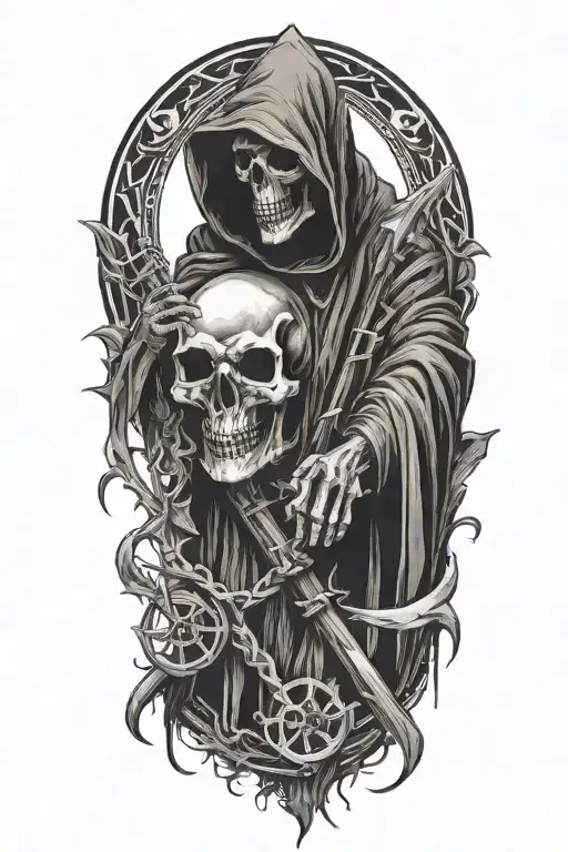 hooded reaper, scythe tattoo design idea
