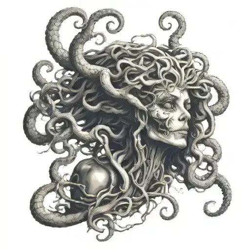 scary medusa skeleton tattoo design idea