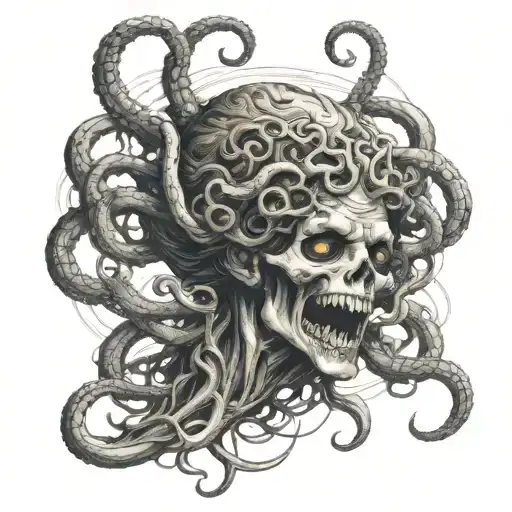 scary medusa skeleton tattoo design idea