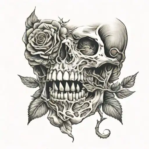 rose inside mouth, skull   tattoo design idea