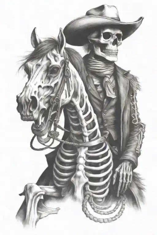 skeleton cowboy, skeleton horse tattoo design idea
