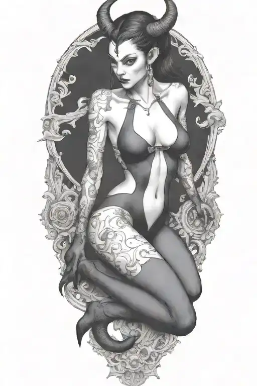 succubus, full body, seductive, tears tattoo design idea