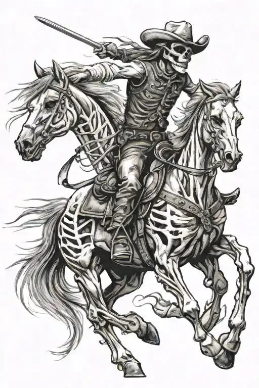 skeleton cowboy, skeleton horse, horse skeleton, running tattoo design idea