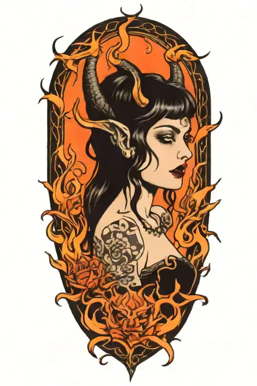 succubus, fire, hell, thorns,  tattoo design idea