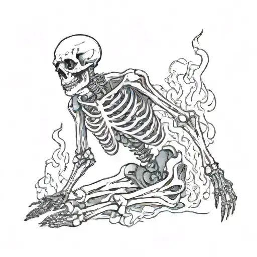 burning skeleton, full body, suffering tattoo design idea