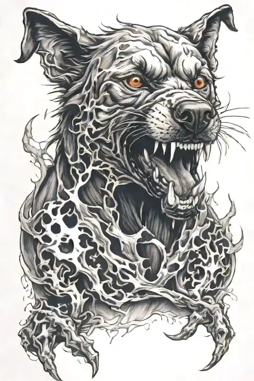 hell hound, smoke, vicious tattoo design idea