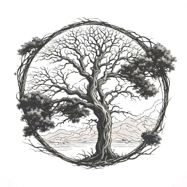 tree of life, halfed to dead tree tattoo design idea