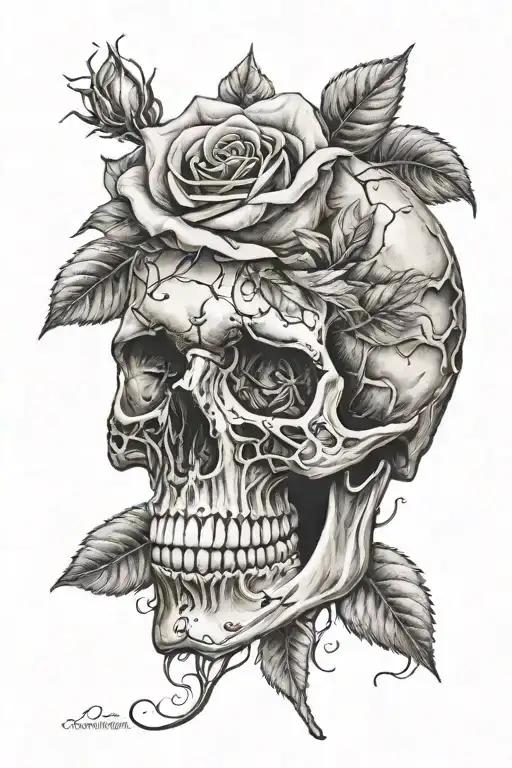 Rose inside skull tattoo design idea