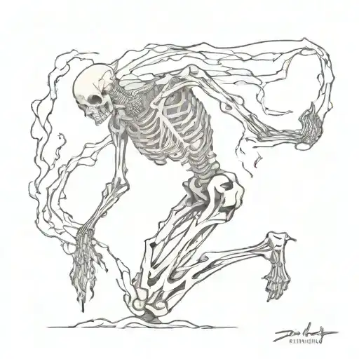 burning skeleton, full body tattoo design idea