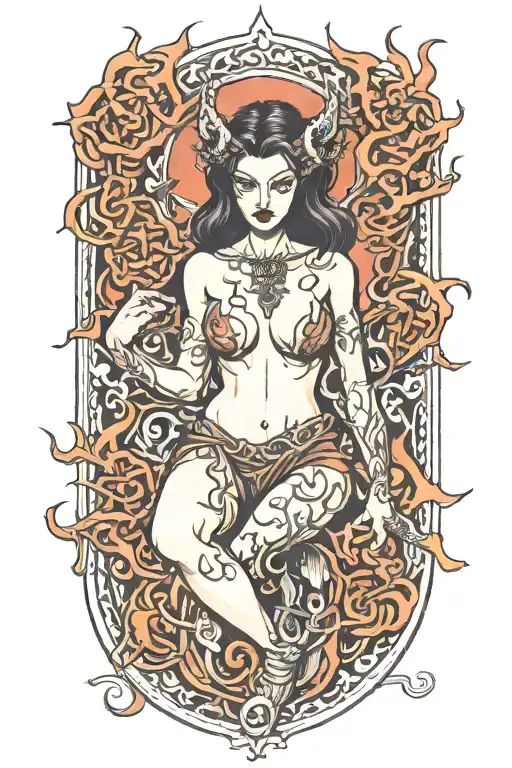 succubus, fire, hell, thorns,  tattoo design idea