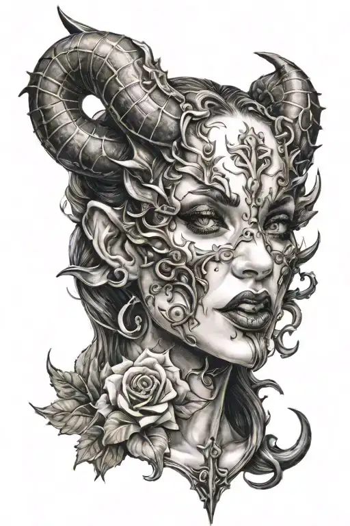 succubus, seductive, tongue on a dagger  tattoo design idea