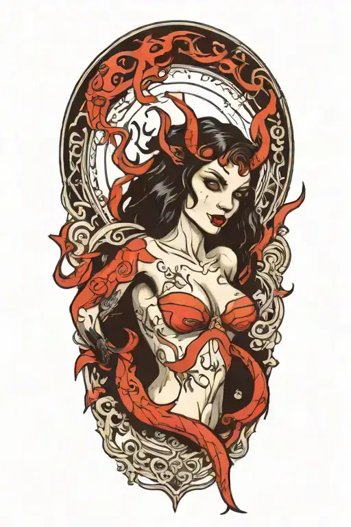 succubus, fire, hell, thorns,  tattoo design idea