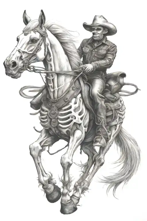 skeleton cowboy, skeleton horse tattoo design idea