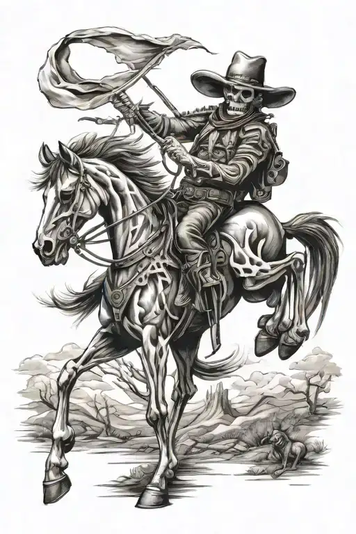 skeleton cowboy, skeleton horse  tattoo design idea