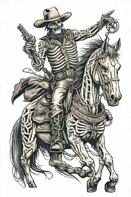 skeleton cowboy, skeleton horse  tattoo design idea