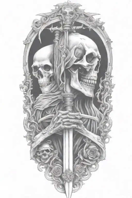 Grim Reaper, smoke, succubus, scythe tattoo design idea